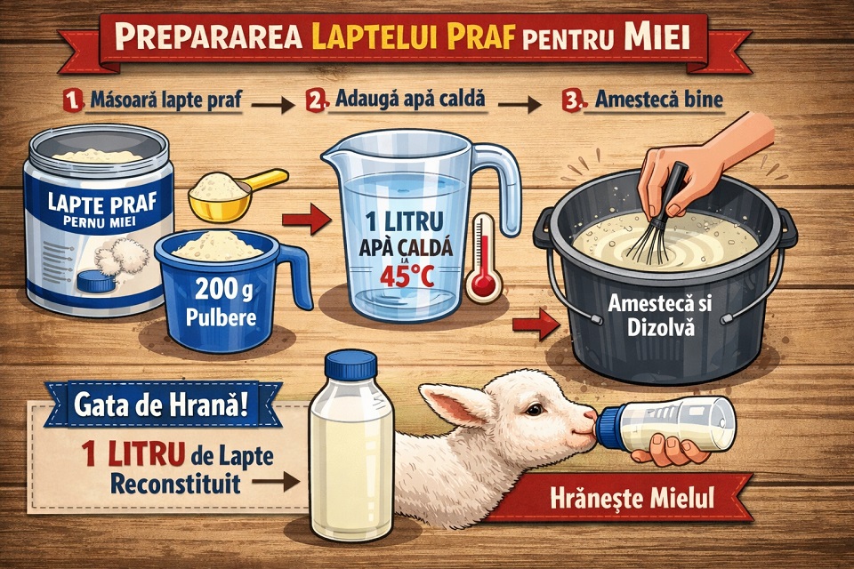 cum se prepară laptele praf pentru miei